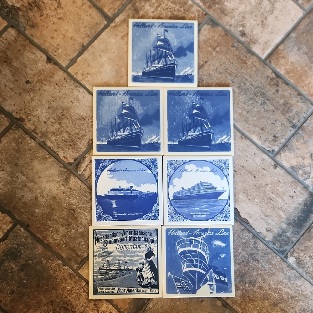 Vintage Collectble Delftware Advertising  Tiles For Holland America Line